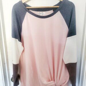Maurices 24/7 Raglan 2 Knot Front Pink Colorblock Shirt Women's Size XL